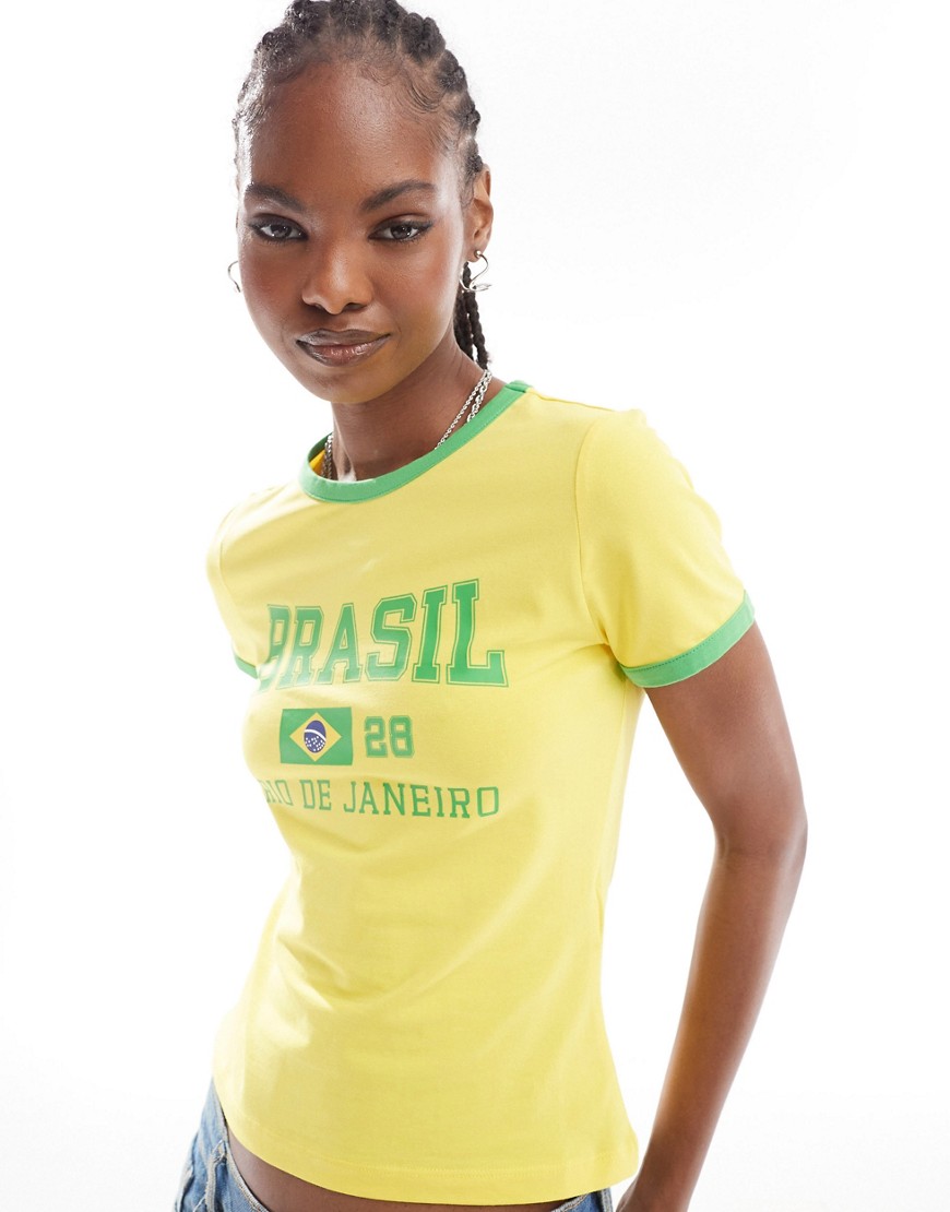 Noisy May football t-shirt with Brazil print in yellow-Blue