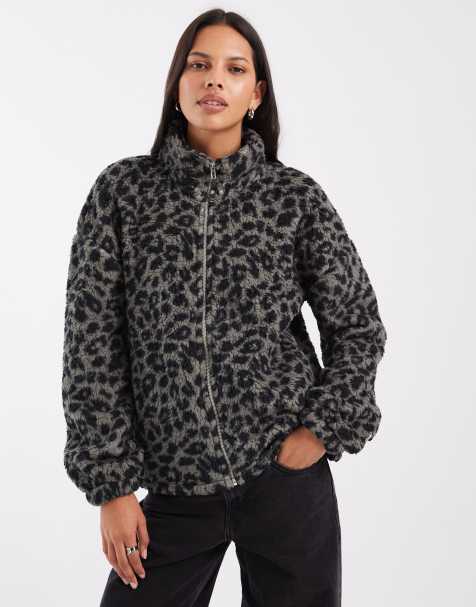Noisy May - forro polar con cremallera en gris con estampado de leopardo - view 1