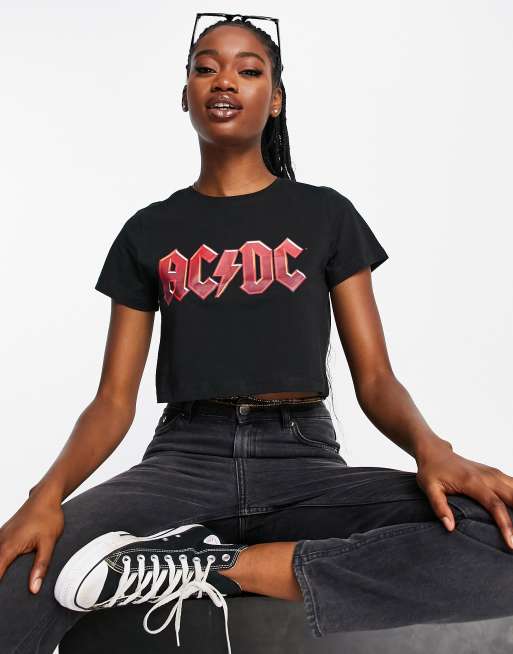 Noisy May - Fran - Sort croptop med 'ACDC'-print