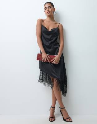 Noisy May Fringes Detail Asymmetric Mini Dress In Black