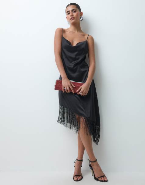 Noisy May fringes detail asymmetric mini dress in black - view 1