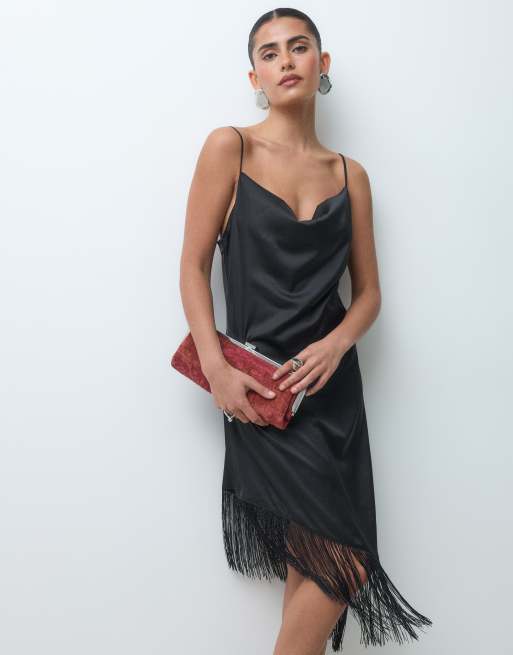 Noisy May fringes detail asymmetric mini dress in black, 3 of 5