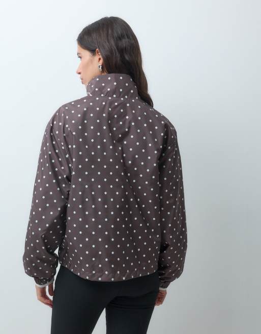 Noisy May funnel neck jacket in brown polka dots, 2 of 4