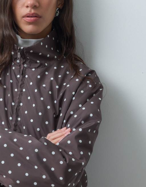 Noisy May funnel neck jacket in brown polka dots, 3 of 4