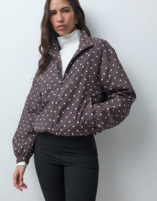 Noisy May funnel neck jacket in brown polka dots, 4 of 4