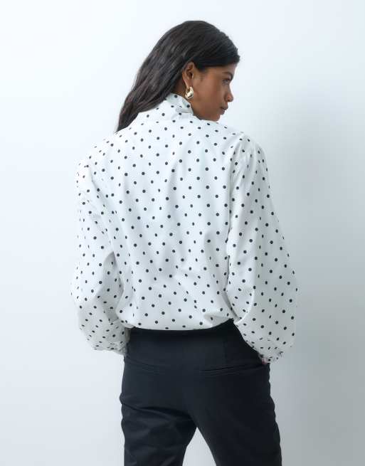 Noisy May funnel neck jacket in white polka dots, 3 of 4