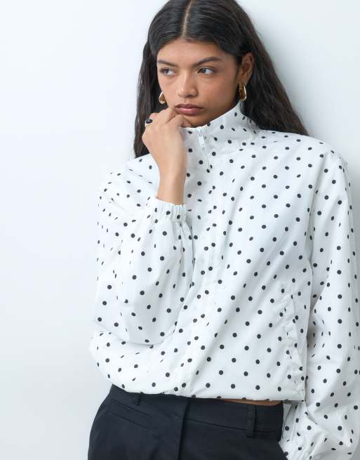 Noisy May funnel neck jacket in white polka dots, 4 of 4