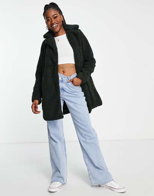 Noisy May gabi teddy coat in grey ASOS