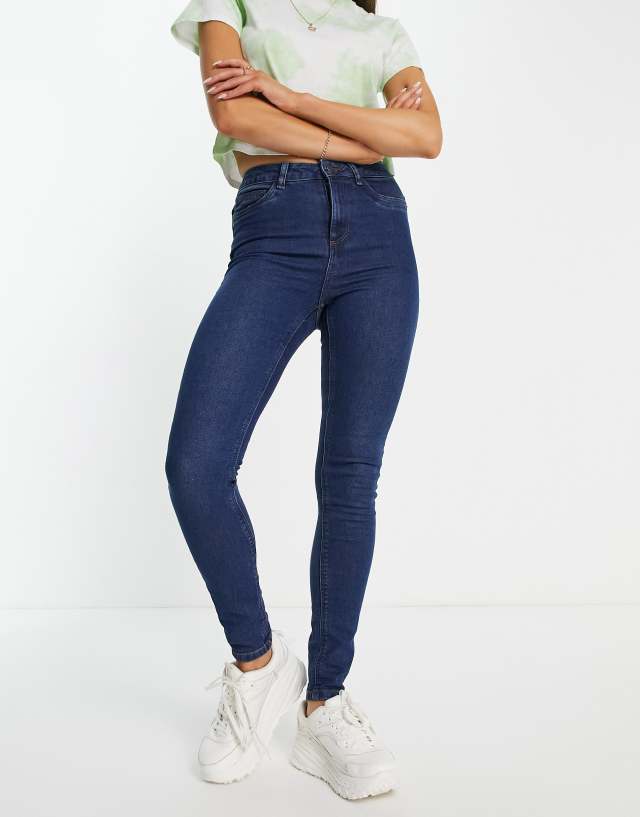 Noisy May Gaga mid waist skinny jeans in mid blue denim