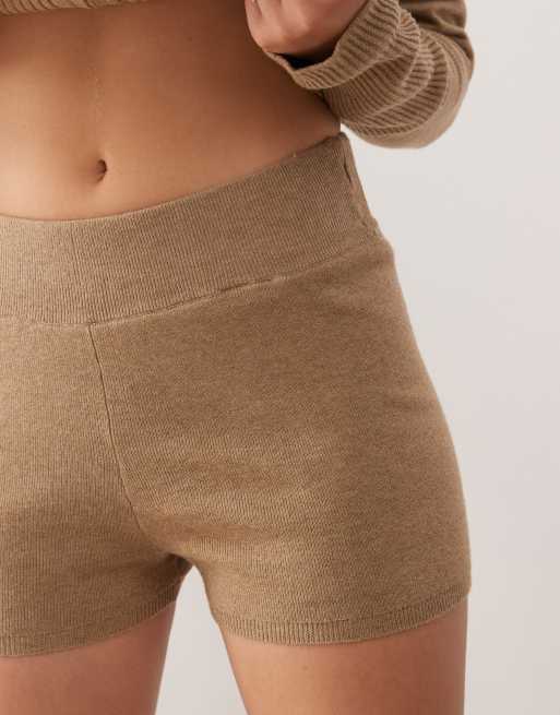 Noisy May - Gebreide mini shorts in lichtbruin, deel van co-ord set, 2 van 5