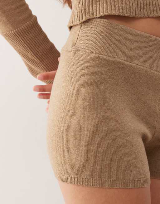 Noisy May - Gebreide mini shorts in lichtbruin, deel van co-ord set, 4 van 5
