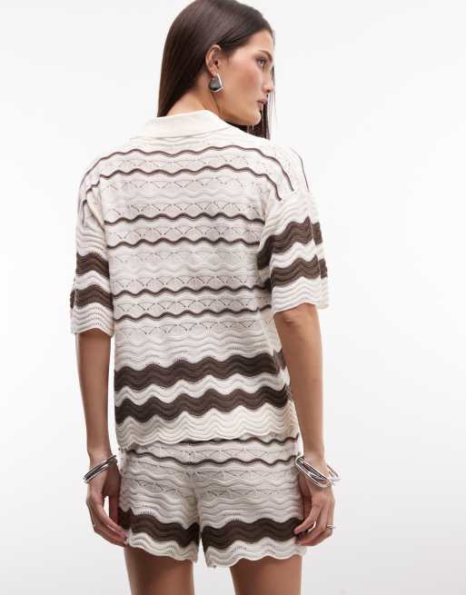 Noisy May - Gehaakte polo in beige en bruin, deel van co-ord set, 4 van 4