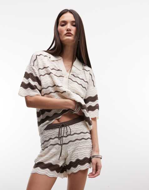 Noisy May – Gehäkelte Shorts in Beige und Braun, Kombiteil - view 1