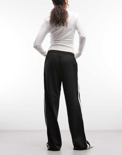 Noisy May – Gerade geschnittene Jersey-Hose in Schwarz mit weißem seitlichem Streifen, 4 von 5