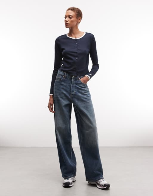 Noisy May - Geribbeld vest met contrasterende naden in marineblauw, 2 van 4