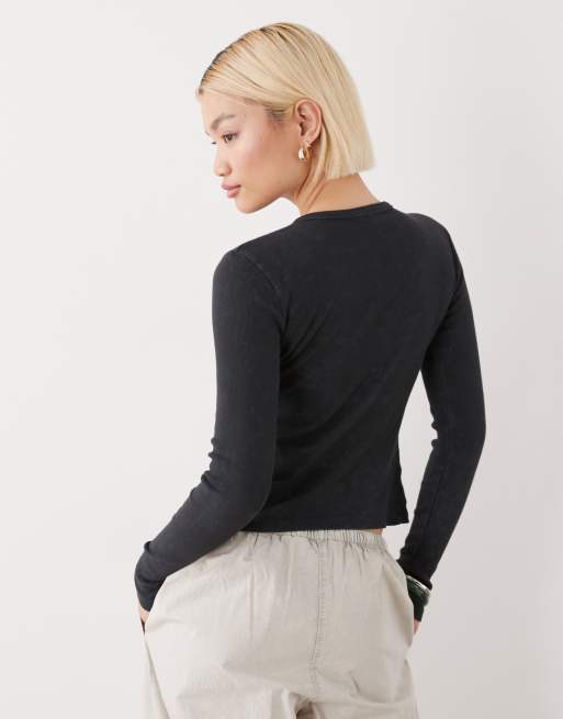 Noisy May - Geribbeld vest met split in zwart met wassing, 3 van 4