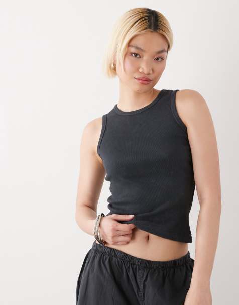 Noisy May - Geribbelde tanktop in zwart met wassing - view 1