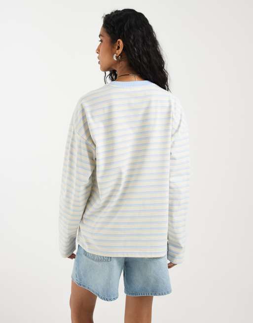Noisy May - Gestreept sweatshirt met lange mouwen in crème en blauw, 3 van 4