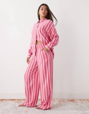 Noisy May - Gestreifte Hose aus Leinenmix in Rosa und Rot, Kombiteil