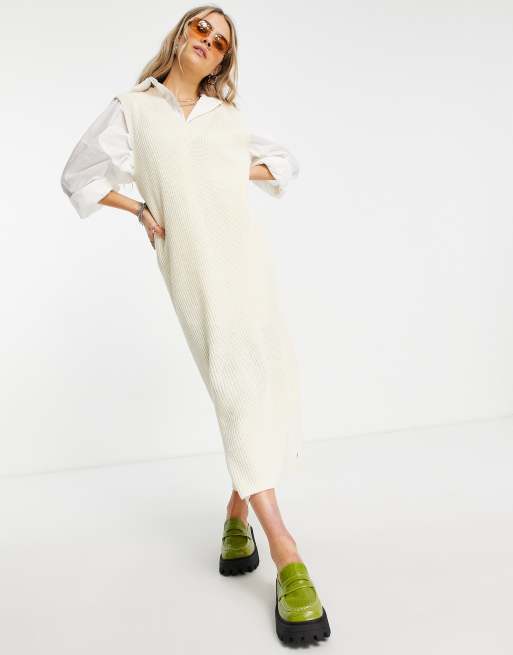 Noisy May – Gestricktes Maxikleid mit V-Ausschnitt in Creme