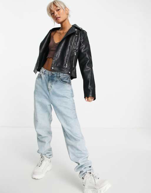 Noisy May - Giacca biker in pelle sintetica nera, 3 di 4