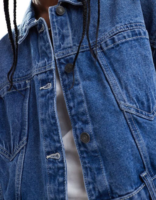 Noisy May - Giacca corta squadrata in denim lavaggio blu medio, 4 di 4