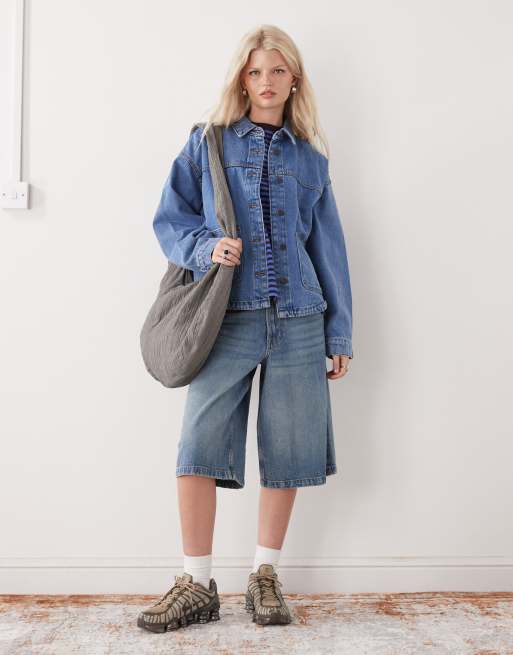 Noisy May - Giacca squadrata in denim blu medio, 3 di 4