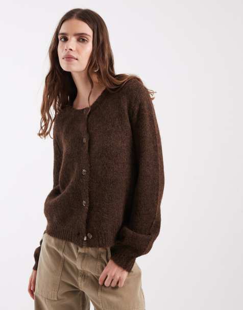 Noisy May gilet en maille duveteuse marron chaud - view 1