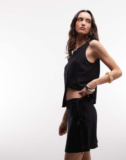 Noisy May - Gilet in misto lino nero in coordinato - view 1