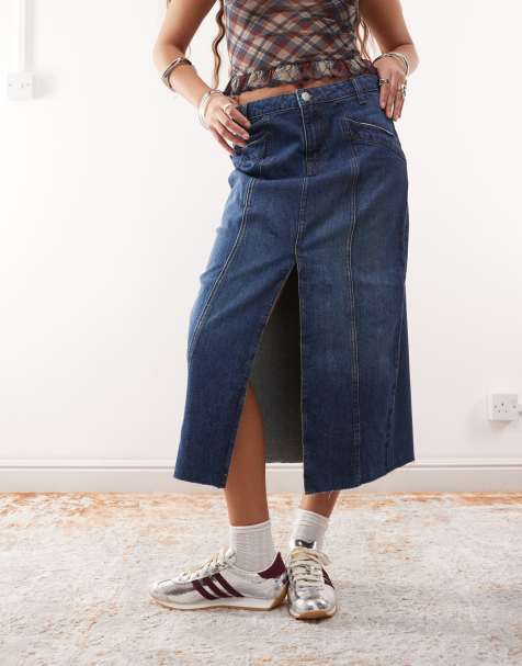 Noisy May - Gonna midi svasata in denim blu medio - view 1