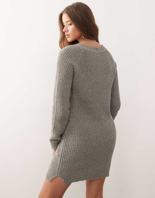 Noisy May – Grå, stickad tröjklänning i minilängd, 2 av 4