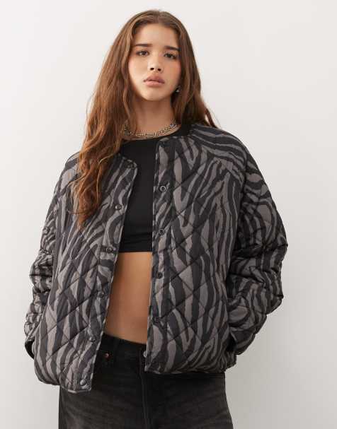 Noisy May – Grå, zebrarandig, quiltad jacka - view 1