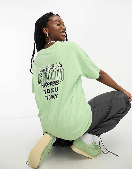 Okklusion cylinder platform Noisy May - Grøn oversized T-shirt med motiv | ASOS
