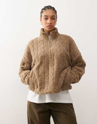 Noisy May Half Zip Fluffy Fleece In Brown