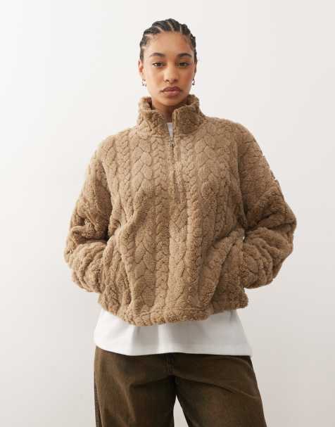 Noisy May half zip fluffy fleece in beige - view 1