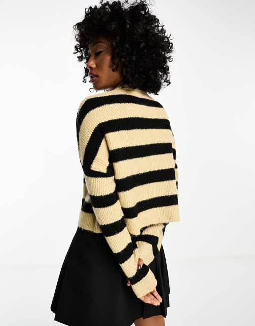 Noisy May half zip jumper in black & cream stripe | ASOS