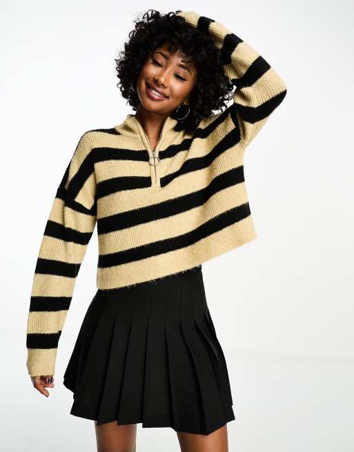 Noisy May half zip jumper in black & cream stripe | ASOS