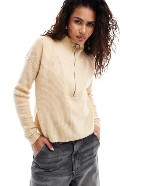 Noisy May half zip jumper in cream - view 1