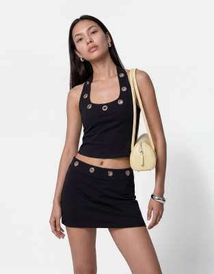 Noisy May Halterneck Eyelet Top In Black