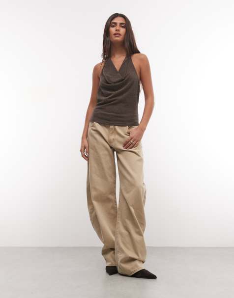 Noisy May halterneck glitter top in brown - view 1