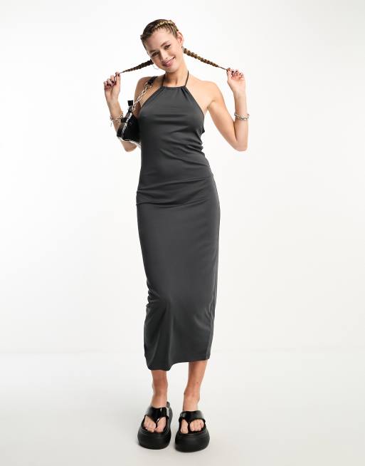 Noisy May halterneck midi dress in black