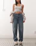 [Noisy May] Noisy May Hazel barrel jeans with knee seam in vintage mid blue W26 L30 Mid blue denim