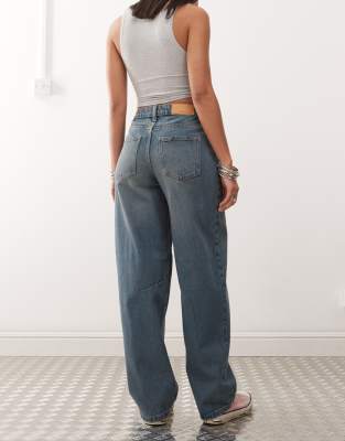 Shop Noisy May Hazel Barrel Jeans With Knee Seam In Blue