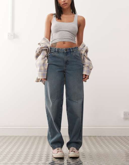 Noisy May - Hazel - Jeans a cilindro blu medio vintage con cuciture sulle ginocchia