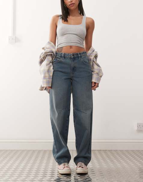 Noisy May Hazel barrel jeans in vintage mid blue