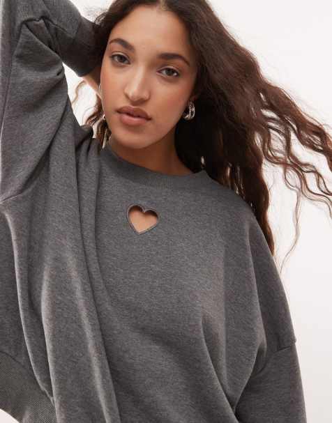 Noisy May heart cut-out sweat in grey marl - view 1