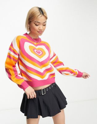 Noisy May heart jumper in pink and orange