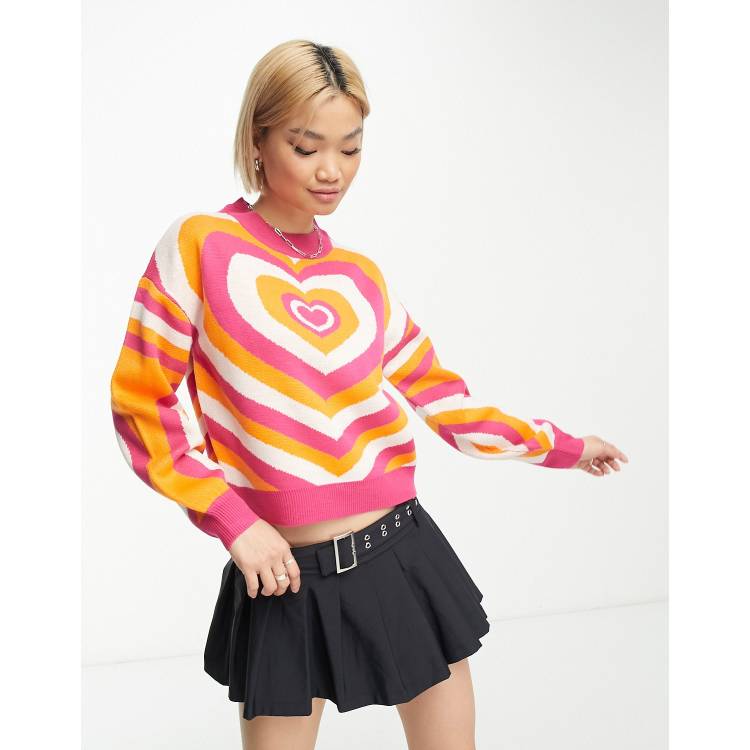 Noisy May heart sweater in pink and orange ASOS