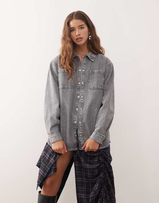 Noisy May – Hemdjacke aus Denim in verwaschenem Grau, 2 von 4