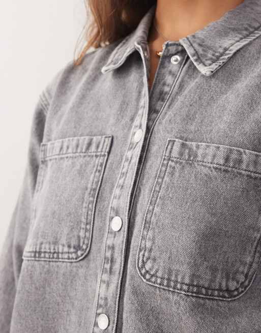 Noisy May – Hemdjacke aus Denim in verwaschenem Grau, 3 von 4